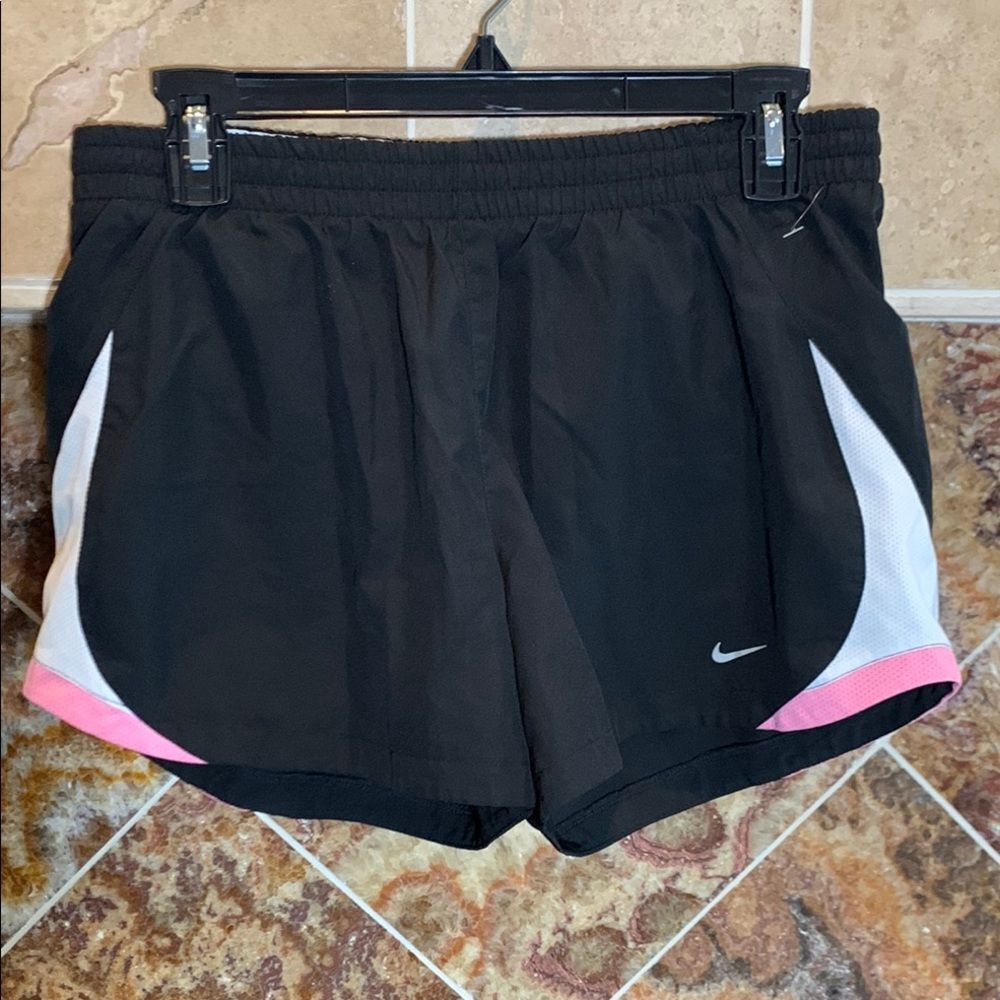Women’s Nike Black White and Pink Athletic Shorts Medium